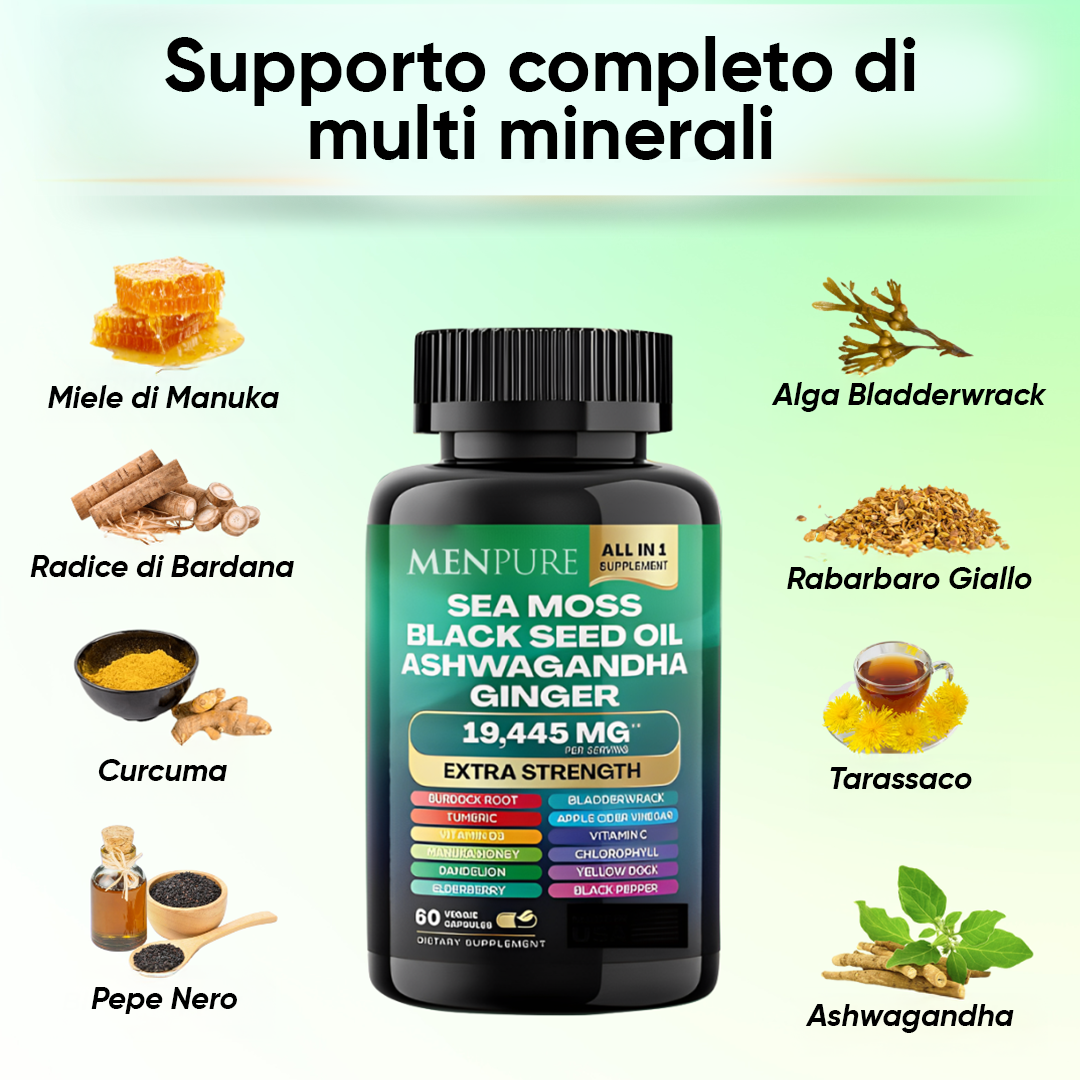 Pacchetto di capsule Menpure Sea Moss e Shilajit