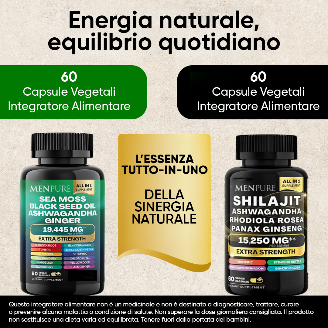 Pacchetto di capsule Menpure Sea Moss e Shilajit
